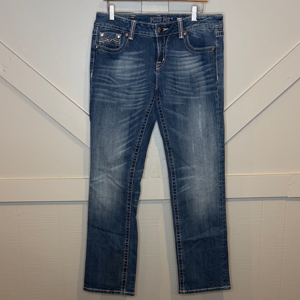 Miss Me Women’s 31 Easy Straight Leg Jeans JD1037ETL Dark Wash Fade Whiskering